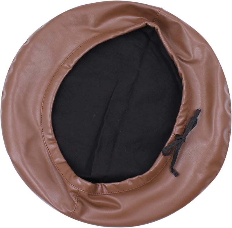 MINGSEECESS Women PU Leather French Black Beret Hat Causal Beanie Hat - Image 4